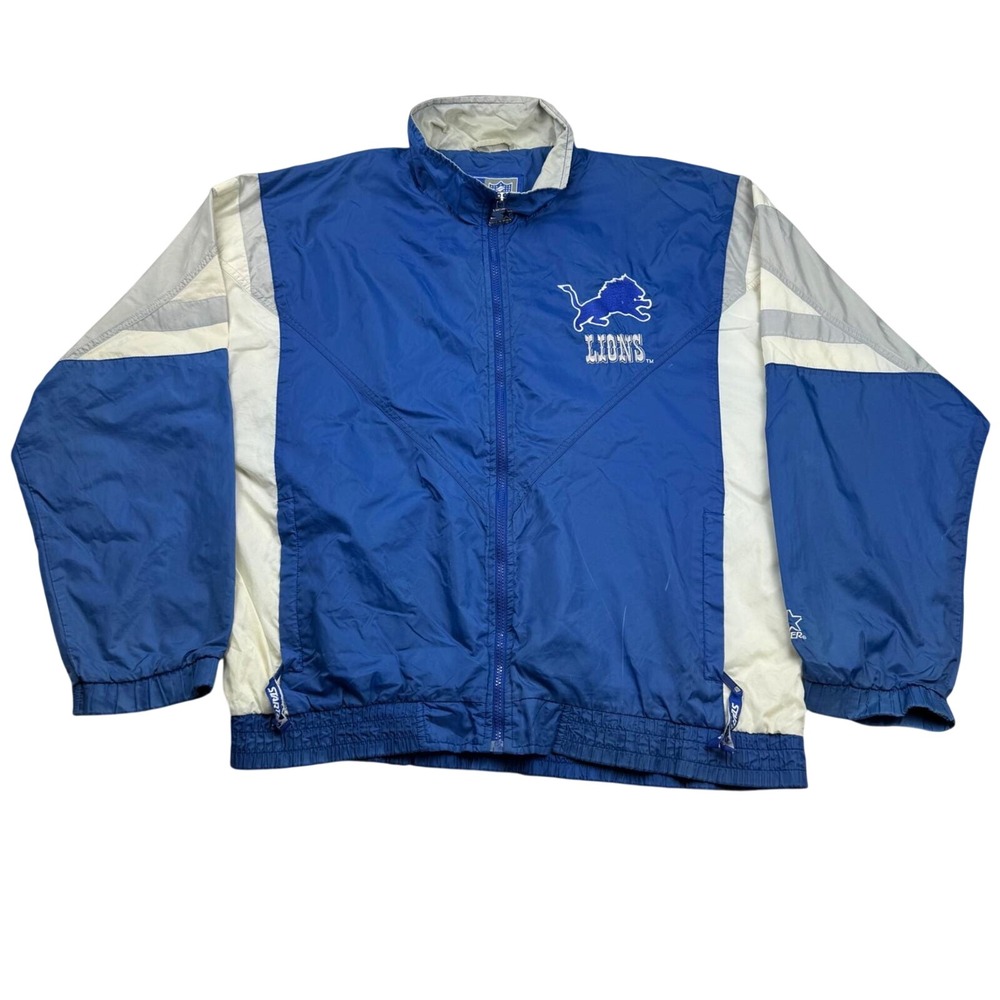 Vintage Starter NFL Detroit Lions Windbreaker Jacket Embroidered Mens Large L